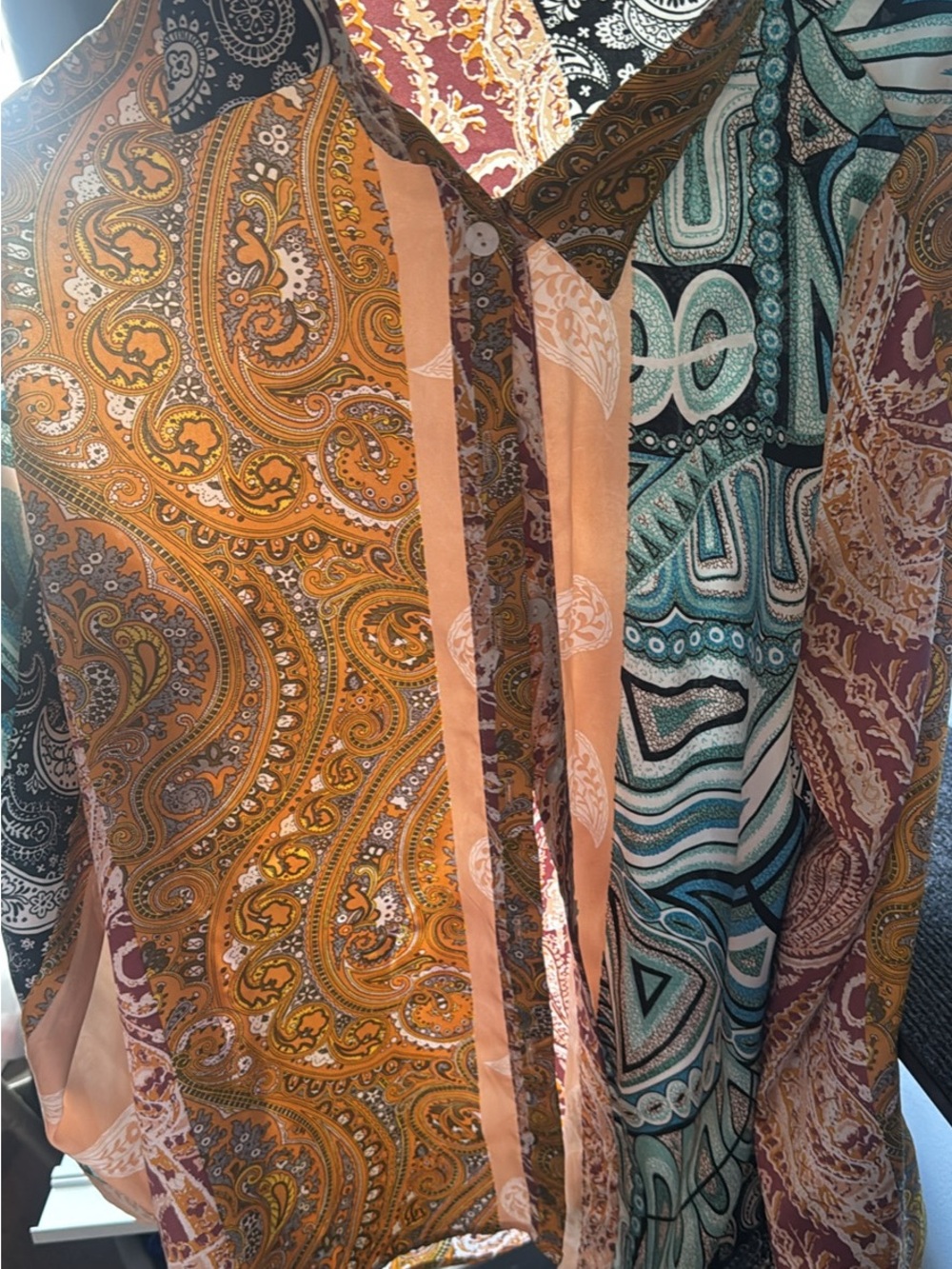 Fashion Nova Men's Paisley Button-Down Shirt in Mustard and Teal